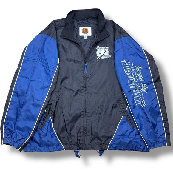 Vintage NHL Tampa Bay Lightning Windbreaker Jacket Black Blue Large Retro 90s - Picture 1 of 12